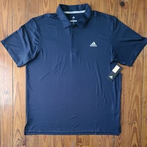 ADIDAS Golf Polyester Blue Solid Navy Polo Mens XL White Heat Logo Sport Shirt
